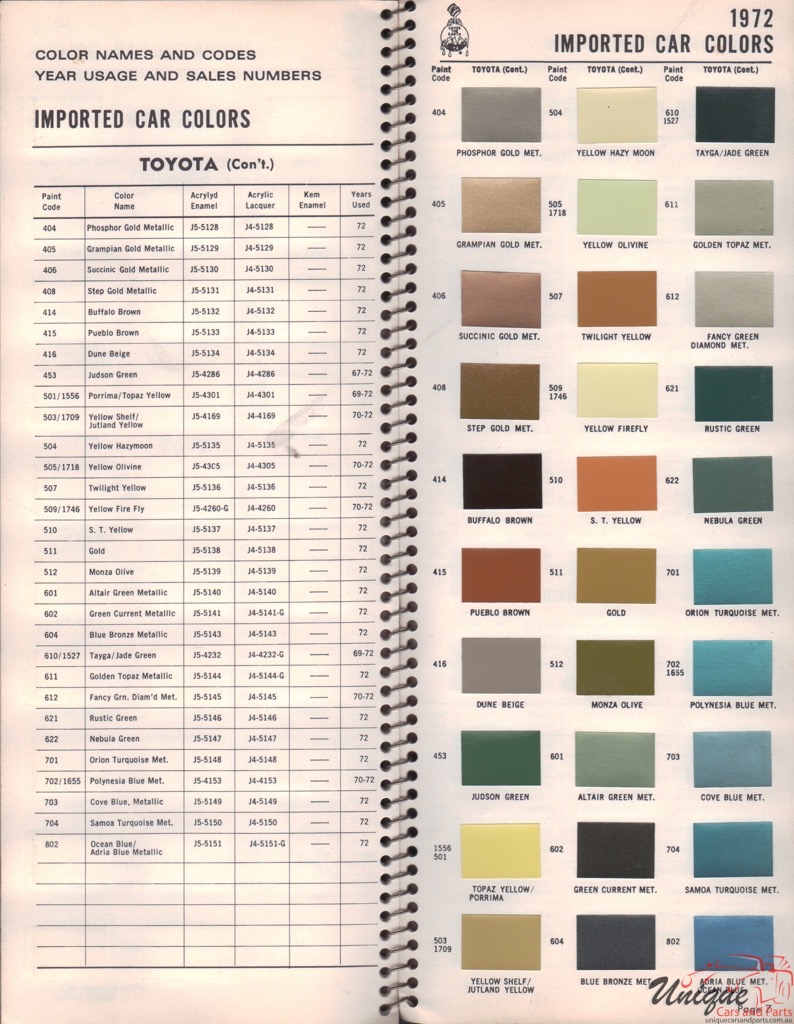 1972 Toyota Paint Charts Williams 2
